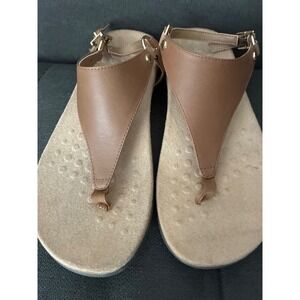 Vionic Kirra Sandals Women 7 Brown Leather Backstrap Orthopedic Thong Comfort